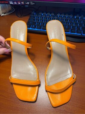 BCBGeneration Bright Orange Strappy 3.5” Mule Heels - Size 10